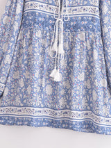 Boho Mini Dress – “Wild Flower Blue Sky” Flowy Tunic Dress for Women