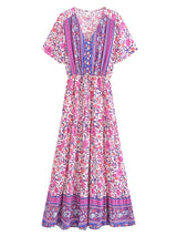 Boho Chic Maxi Dress – Floral Print Summer Sundress Elowen in Purple, Green and Pink