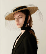 Boho Hat - Summer Hats, Sun Hat, Beach Hat - Wide Brim Straw Hat, Vintage Style with Long Ribbon Mesh Darcy