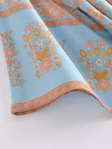 Boho Kimono Robe – “Blue Mirage” Lightweight Robe in Sky Blue & Gold for Lounge or Beach