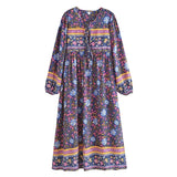 Bohemian Maxi Gown – “Wildfolk Garden” Floral Long Sleeve Dress in Turquoise Bloom