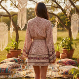 Boho Short Robe – “Rosewood Escape” Pink Floral Kimono Beach Cover-Up