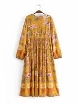 Boho Maxi Gown – “Flower Garden” Loose Floral Dress in Yellow