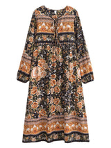 "Boho Maxi Gown – “Black Winter Rosy” Loose Flowing Dress for Women "