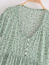 Boho Mini Dress – “Sage Bloom” Flowy Casual Dress for Women