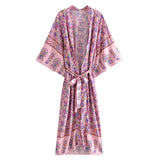 Boho Kimono Robe – “Blue Mirage” Lightweight Robe in Sky Blue & Gold for Lounge or Beach
