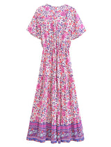 Boho Chic Maxi Dress – Floral Print Summer Sundress Elowen in Purple, Green and Pink