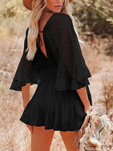 Boho Mini Dress – Boho White Dres –“Whisper Light” Batwing Sleeve Mini Sundress with Buttons