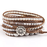 Boho Bracelet - RH 5-Layer Leather Wrap with Oval Nyx Natural Stones