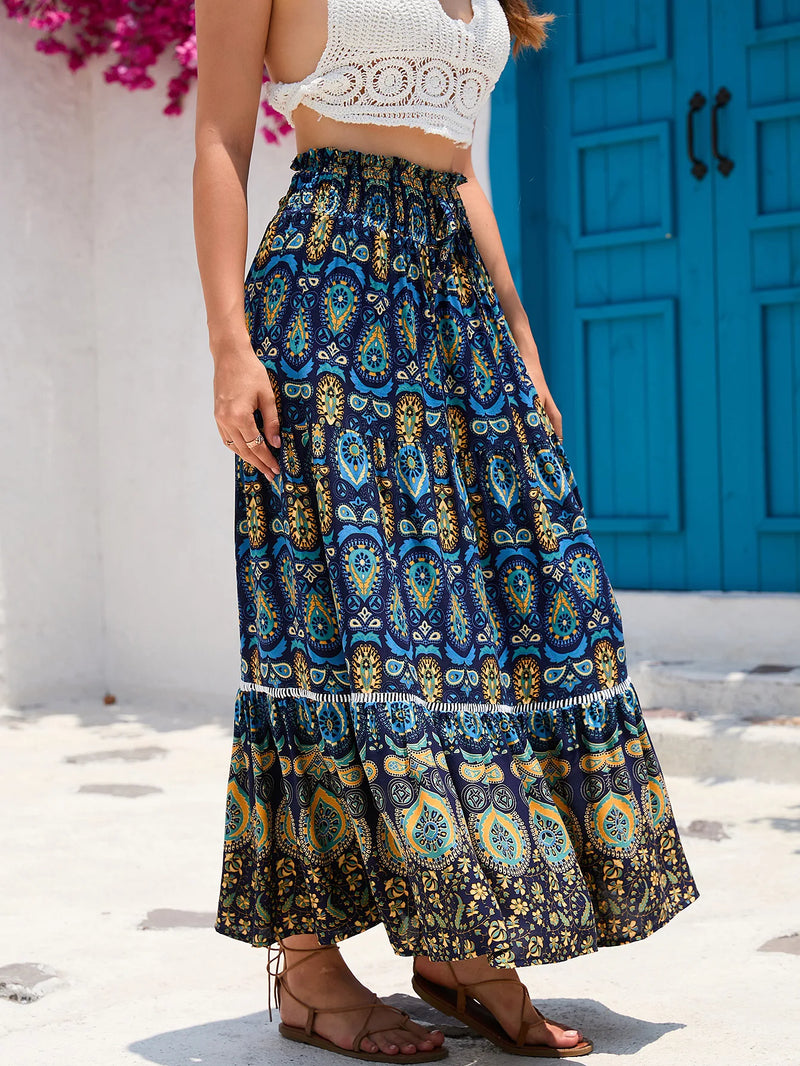 Boho Maxi Skirt - Hippie Style in Blue Peacock