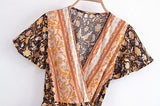 Summer Women Floral Print  Wrap V-neck Beach Wrap Bohemian Mini Dress Kaftan Ladies Short Sleeve Sexy Boho Dresses Vestidos