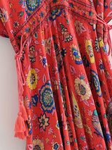 Bohemian Maxi Dress – “Mirage” Flowing Festival Gown Boho Beach Dress in Blue and Red