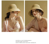 Boho Sun Beach Hat - Wheat Straw Cloche Hat with Ribbon