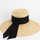 Boho Sun Beach Hat - Wide Brim Straw Boater Hat with Bow Ribbon