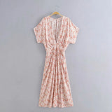 Boho Maxi Dress – “Oroslavje Wild Flora” Floral Summer Dress in Blush Pink and Mustard