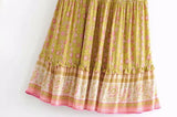 Boho Maxi Skirt – “Honey Fields” Tiered Floral Skirt in Mustard & Blush