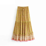 Boho Maxi Skirt – “Honey Fields” Tiered Floral Skirt in Mustard & Blush