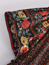 Boho Mini Dress – “Crimson Meadow” Red Floral Tunic Dres in Red & Black