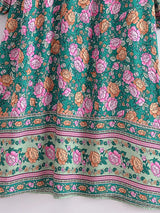 Bohemian Maxi Gown – “Emerald Wildflower” Green Floral Long Sleeve Tie-Neck Dress