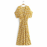 Boho Maxi Dress – “Oroslavje Wild Flora” Floral Summer Dress in Blush Pink and Mustard