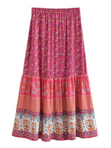 Hippie Maxi Skirt – “Peacock Bloom” Vintage Printed I Green and Red