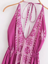 Bohemian Summer Maxi Dress – Ayla Backless Flowy Halter Dress in Green, Purple, White