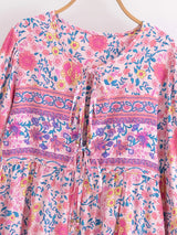 Boho Mini Dress – “Pink Bloom” Flowy Floral Tunic Sundress for Women