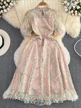 Vintage Boho Midi Dress - Pink Amelia | Embroidered Lace Bohemian Style Dress