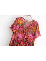 Boho Maxi Dress – “Wild Sunset” Button-Front Floral Sundress in Red