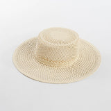 Boho Sun Beach Hat - Handwoven Hollow Wide Brim Straw Fedora Hat