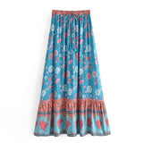 Boho Maxi Skirt – “Wild Bloom” Floral Gypsy Skirt in Navy,Purple & Turquoise