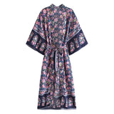 Boho Kimono Robe – “Blue Mirage” Lightweight Robe in Sky Blue & Gold for Lounge or Beach