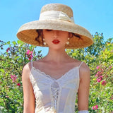 Boho Sun Beach Hat - Wheat Straw Lampshade Wedding Hat
