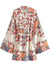 Boho Robe, Kimono Robe,  Beach Cover up, Pink and Yellow Flower