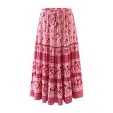 Boho Maxi Skirt – “Midnight Peony” Floral Print Skirt in Navy & Rose Stripe