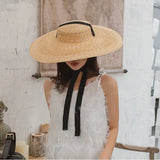 Boho Visor Hat - Wheat Straw Lace Up Beach Hat