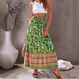 Happie Queens Summer Women Sun Floral Printed Beach Bohemian Maxi Skirt with Pockets Ladies Rayon Pleated Vacation Boho Skirts