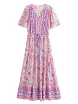 Boho Maxi Dress – “Wild Floral in Pink” Flowy Sundress for Women