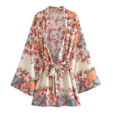 Boho Robe, Kimono Robe,  Beach Cover up, Pink and Yellow Flower