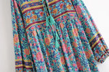 Bohemian Maxi Gown – “Wildfolk Garden” Floral Long Sleeve Dress in Turquoise Bloom