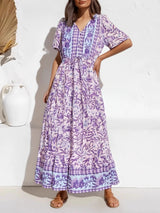 Boho Chic Maxi Dress – Floral Print Summer Sundress Elowen in Purple, Green and Pink