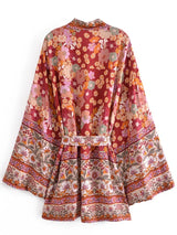 Bohemian Kimono Robe – “Gabriella” Currant Red Short Cover-Up for Beach or Lounge