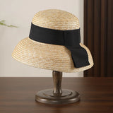 Boho Sun Beach Hat - Wheat Straw Cloche Hat with Ribbon