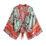 Boho Robe, Kimono Robe,  Beach Cover up, Wild Flower Kelly Green