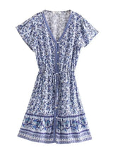 Boho Mini Dress – “Midnight Bloom” Button Front Floral Dress in Black & Pink