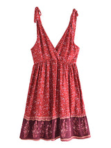 Boho Mini Dress – Luna Floral Tie-Strap Summer Dress for Women (Green, Red, Blue)