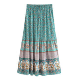 Hippie Maxi Skirt – “Peacock Bloom” Vintage Printed I Green and Red
