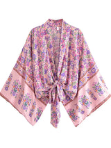 Boho Robe – “Flower Whisper” Bohemian Short Kimono Cover-Up for Beach or Lounge