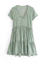Boho Mini Dress – “Sage Bloom” Flowy Casual Dress for Women