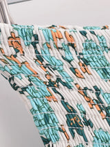 Boho High-Low Skirt – Indira Smocked Waist Floral Maxi Skirt in Navy and Green